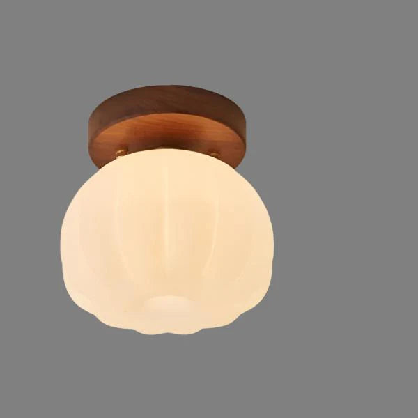 LumoPumpkin – Nordic Pumpkin Glass Ceiling Light with Wooden Base