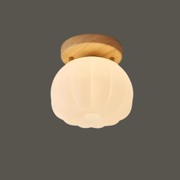 LumoPumpkin – Nordic Pumpkin Glass Ceiling Light with Wooden Base
