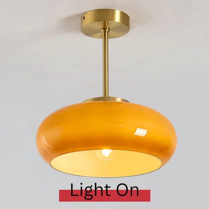 AmberDome – Vintage Semi Flush Ceiling Light with Orange Glass Dome