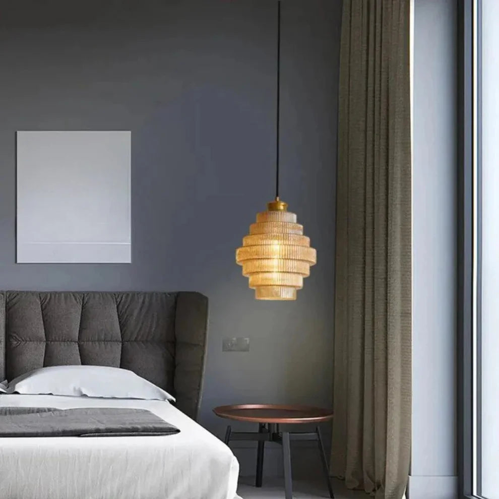 Aurivis – Retro Ribbed Glass & Brass Pendant Light