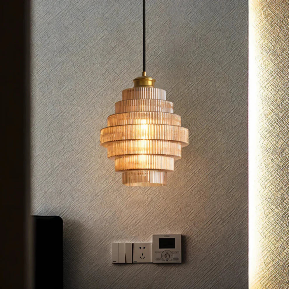 Aurivis – Retro Ribbed Glass & Brass Pendant Light