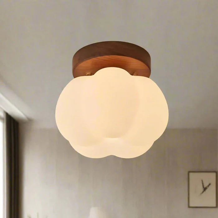 LumoPumpkin – Nordic Pumpkin Glass Ceiling Light with Wooden Base