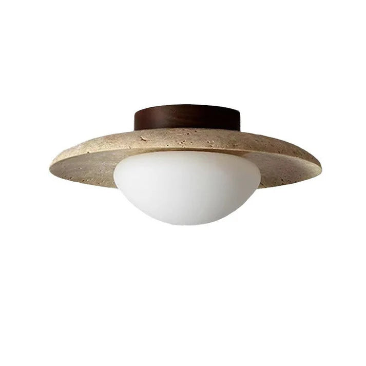 Travara – Minimalist Travertine & Wood LED Ceiling Light
