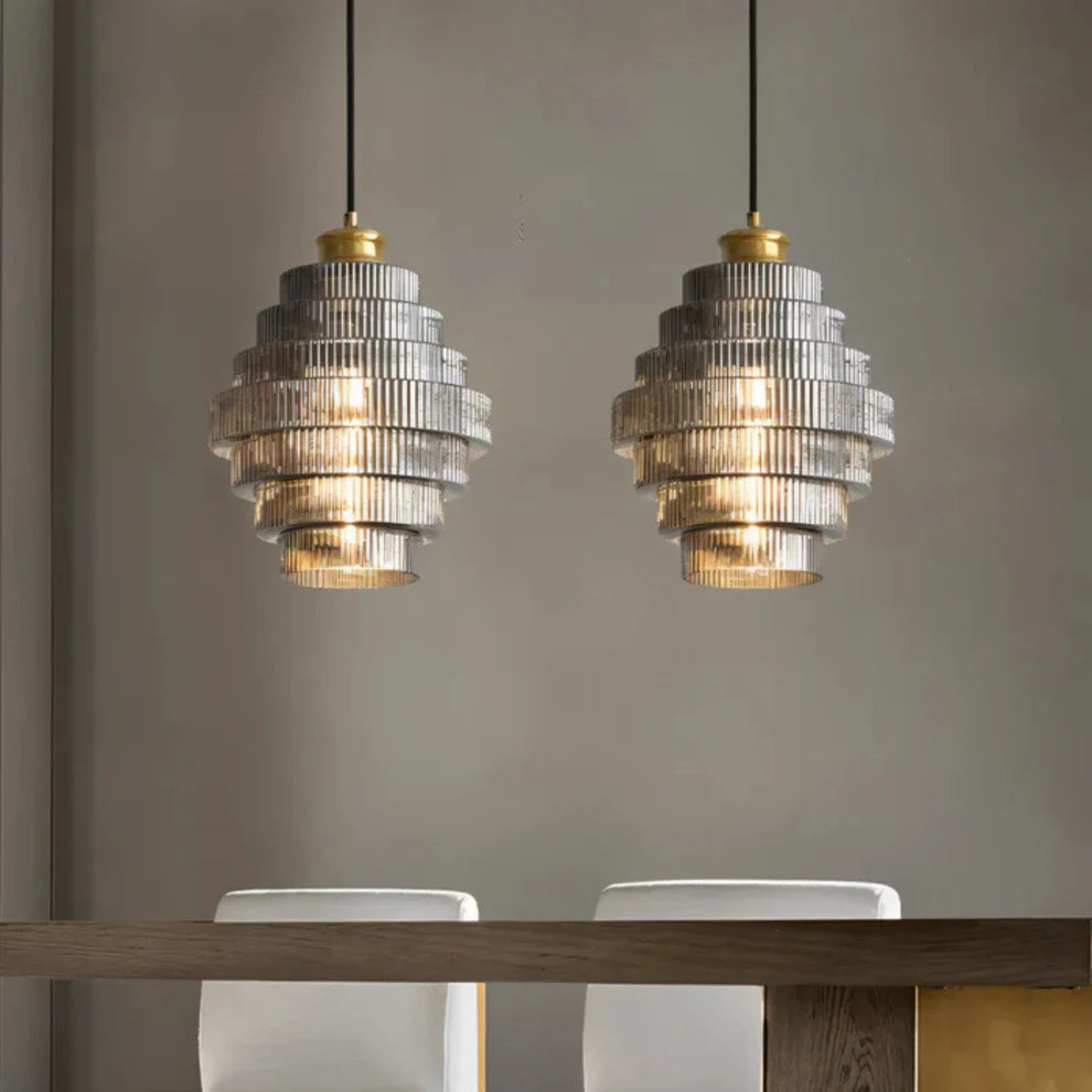 Aurivis – Retro Ribbed Glass & Brass Pendant Light