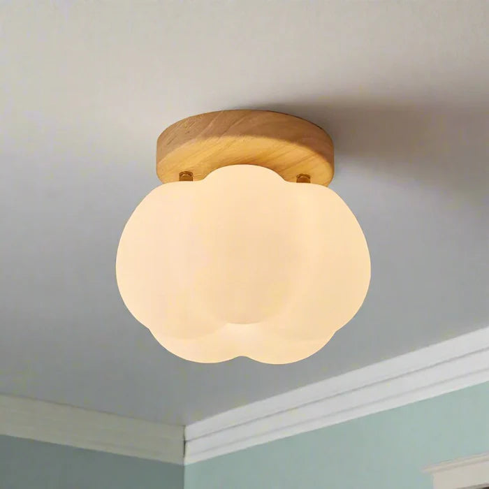 LumoPumpkin – Nordic Pumpkin Glass Ceiling Light with Wooden Base
