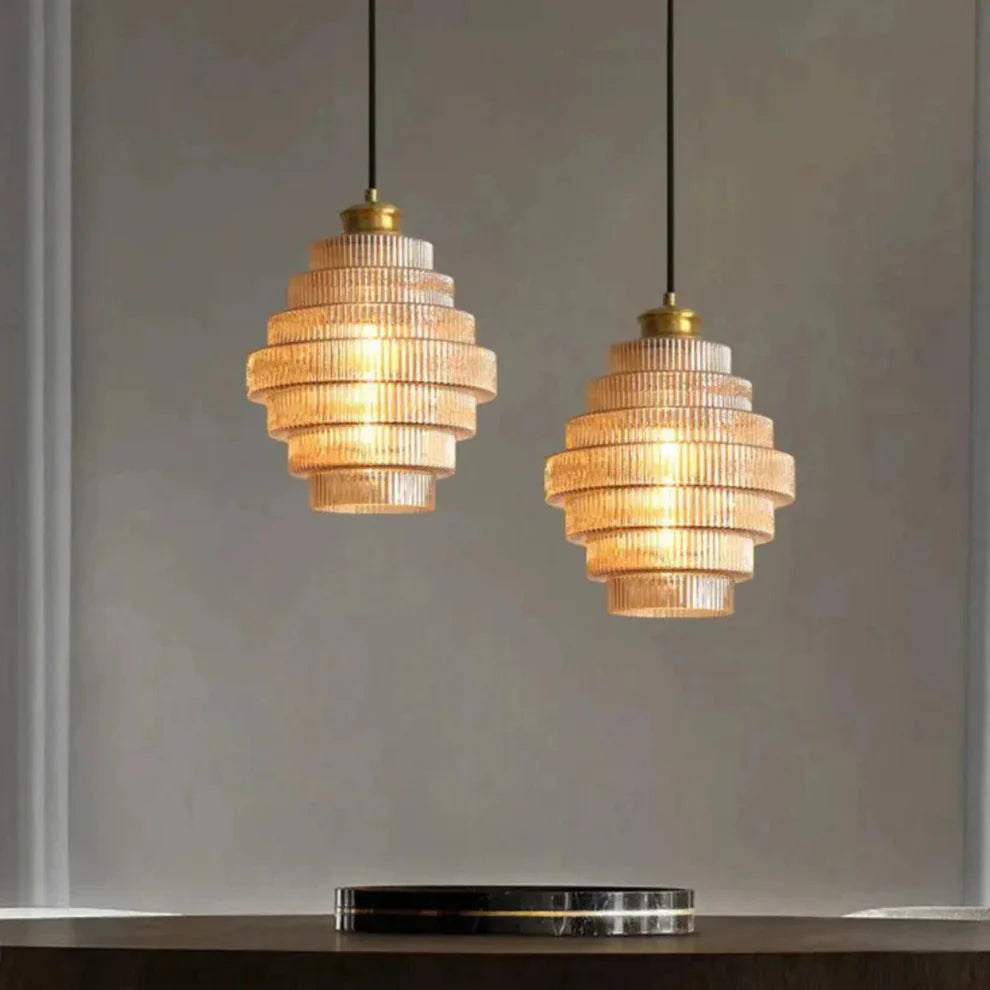 Aurivis – Retro Ribbed Glass & Brass Pendant Light
