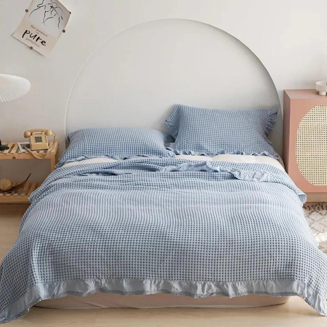 AeriWeave – Soft Waffle Cotton Blanket with Ruffled Edges