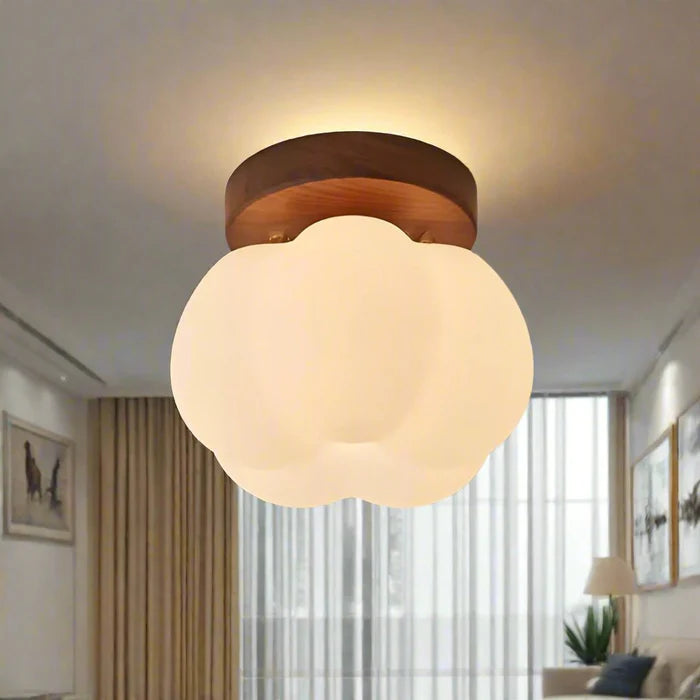 LumoPumpkin – Nordic Pumpkin Glass Ceiling Light with Wooden Base