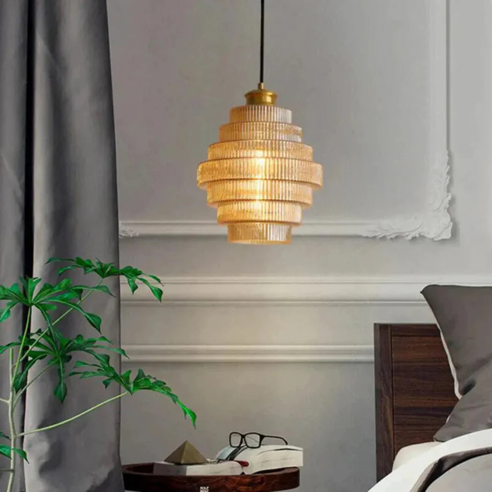 Aurivis – Retro Ribbed Glass & Brass Pendant Light