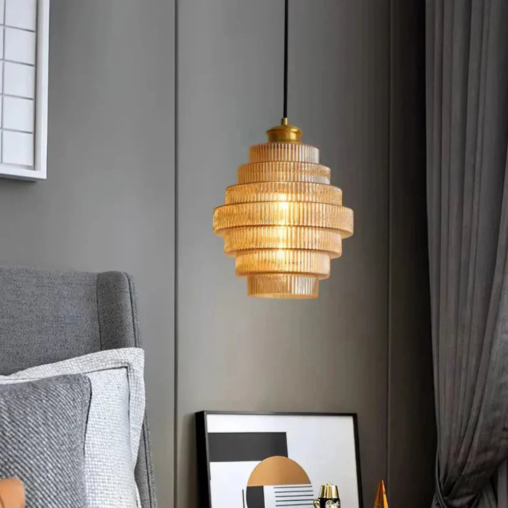 Aurivis – Retro Ribbed Glass & Brass Pendant Light
