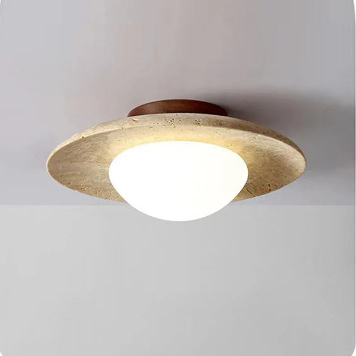 Travara – Minimalist Travertine & Wood LED Ceiling Light