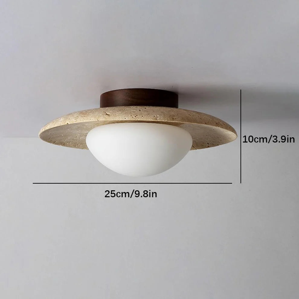 Travara – Minimalist Travertine & Wood LED Ceiling Light