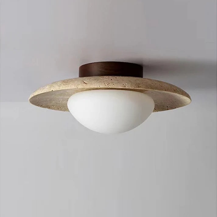 Travara – Minimalist Travertine & Wood LED Ceiling Light