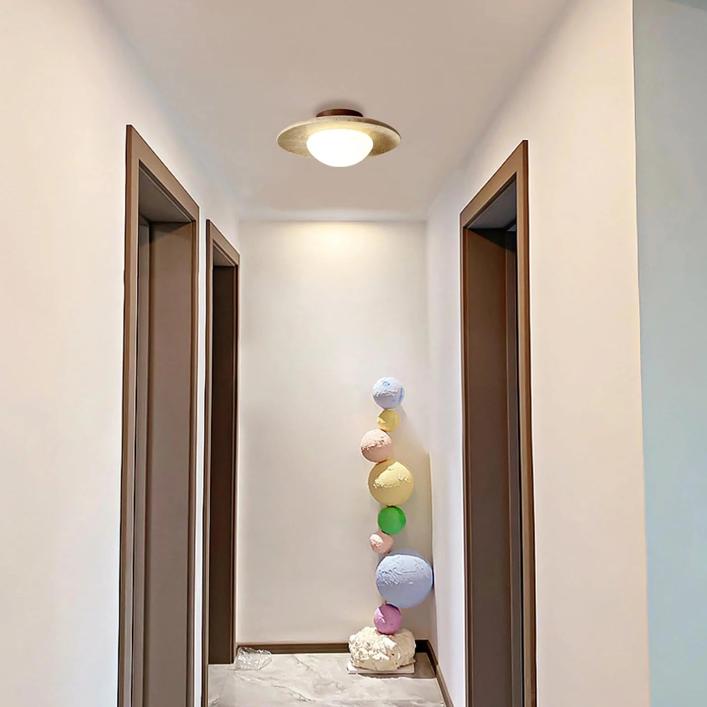 Travara – Minimalist Travertine & Wood LED Ceiling Light