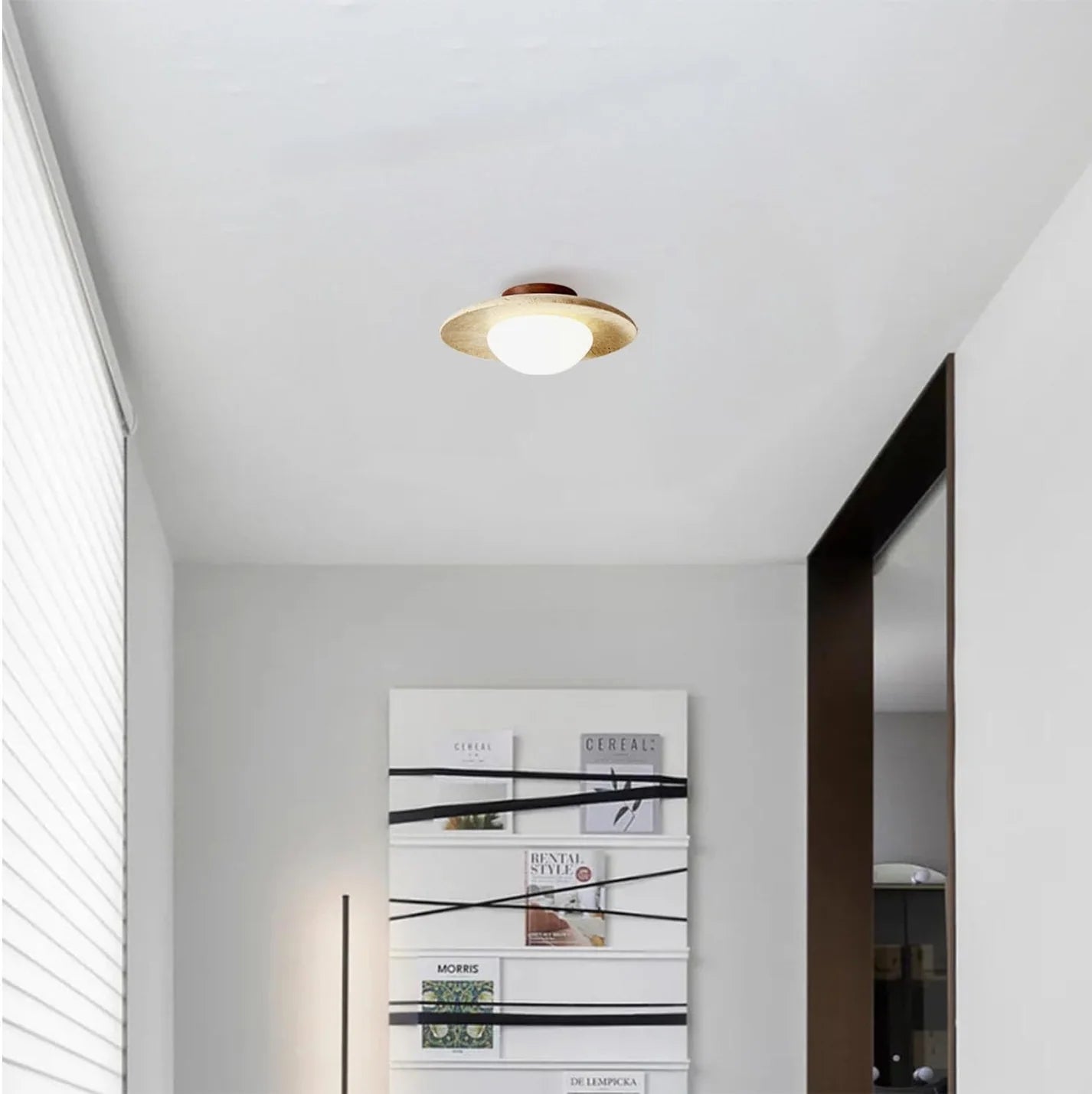 Travara – Minimalist Travertine & Wood LED Ceiling Light