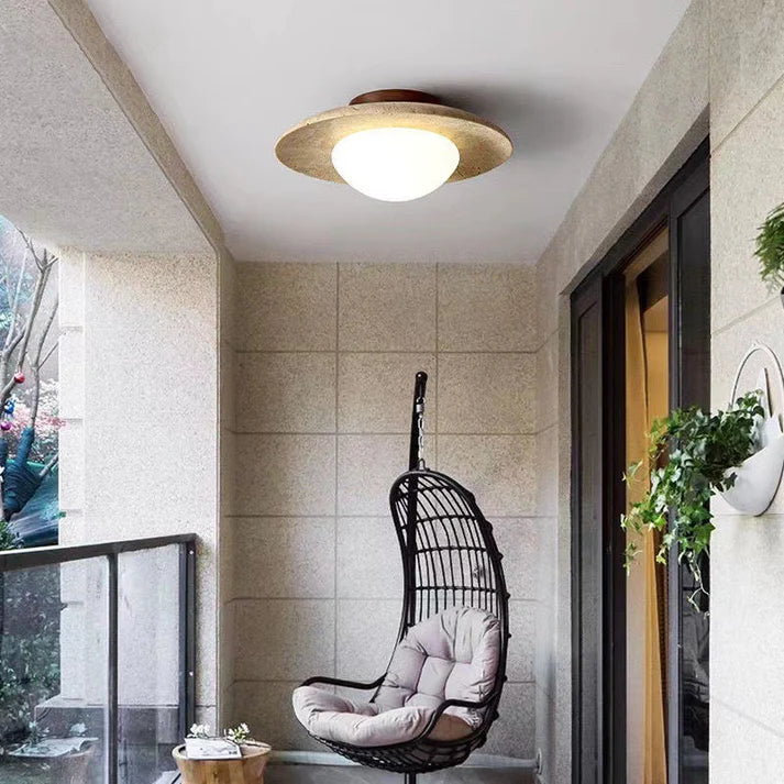 Travara – Minimalist Travertine & Wood LED Ceiling Light