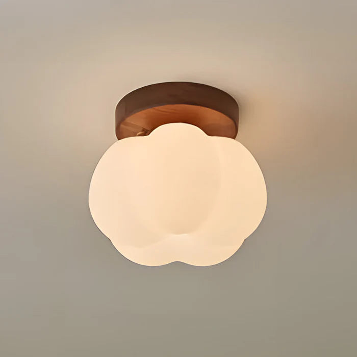 LumoPumpkin – Nordic Pumpkin Glass Ceiling Light with Wooden Base