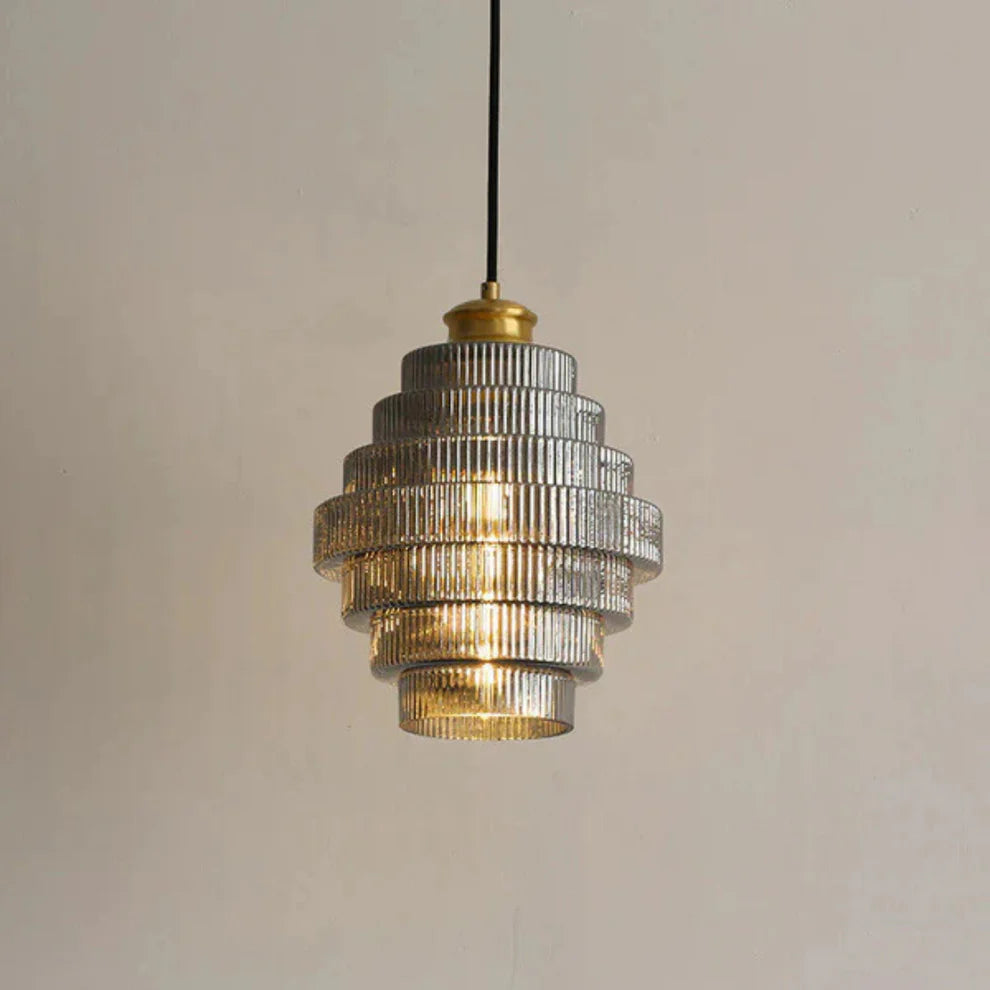 Aurivis – Retro Ribbed Glass & Brass Pendant Light