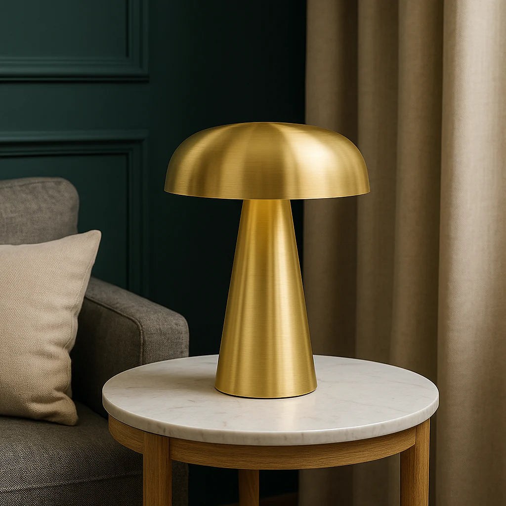 Aurelio – Modern Brushed Metal Mushroom Table Lamp