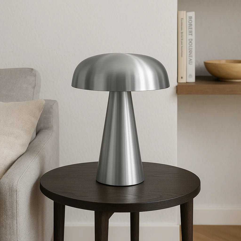 Aurelio – Modern Brushed Metal Mushroom Table Lamp