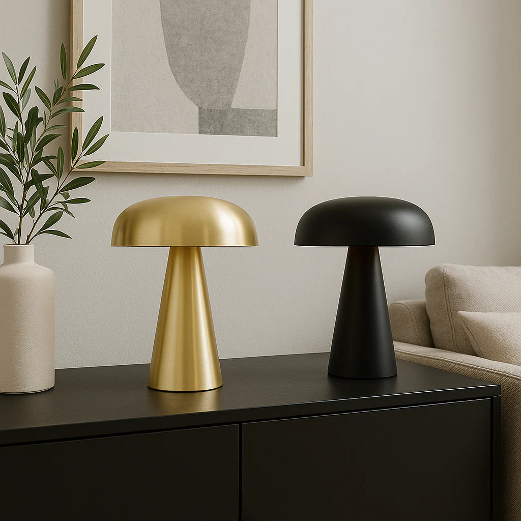 Aurelio – Modern Brushed Metal Mushroom Table Lamp