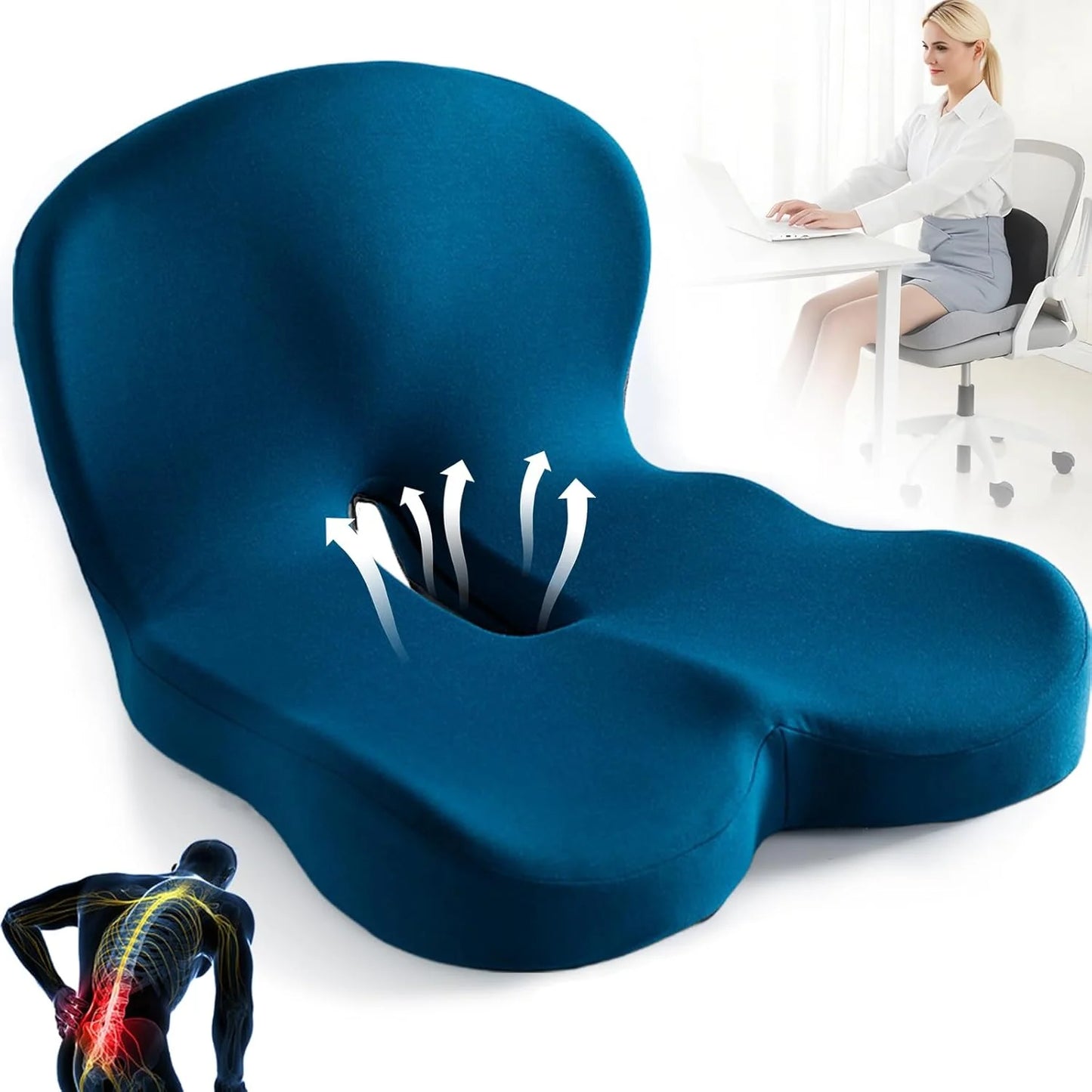 PosturaEase – Ergonomic Memory Foam Seat Cushion for Office, Car & Home