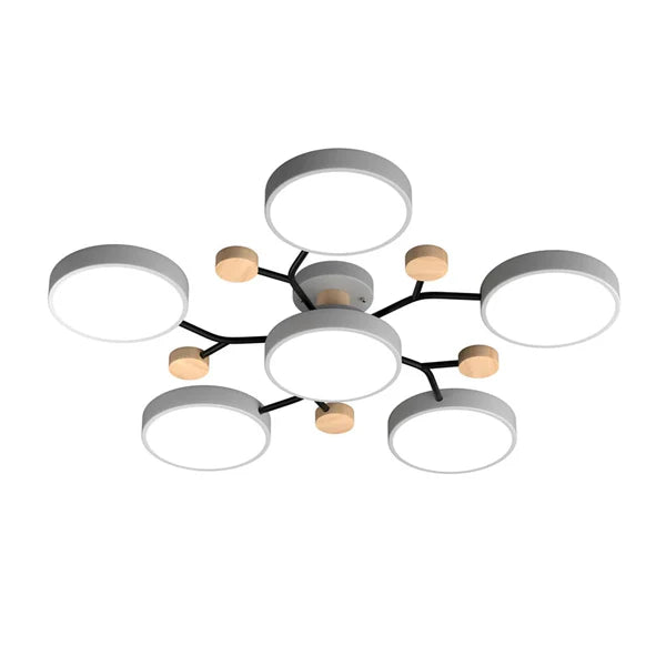 LumoSphere – Molecular LED Flush Mount Ceiling Light with Wood Accents