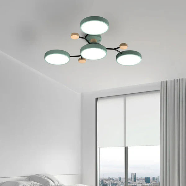LumoSphere – Molecular LED Flush Mount Ceiling Light with Wood Accents