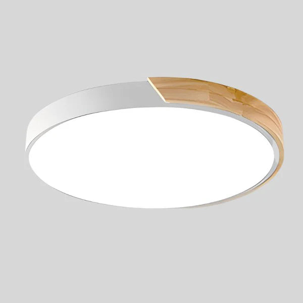 LumoRound – Minimalist LED Flush Mount Ceiling Light with Wooden Accent