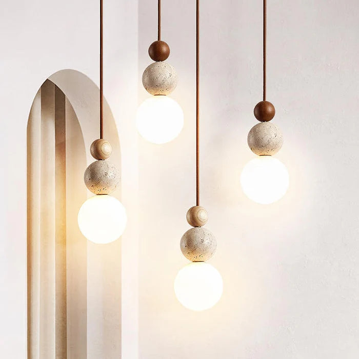 TerraGlow – Modern Travertine & Glass Pendant Lamp