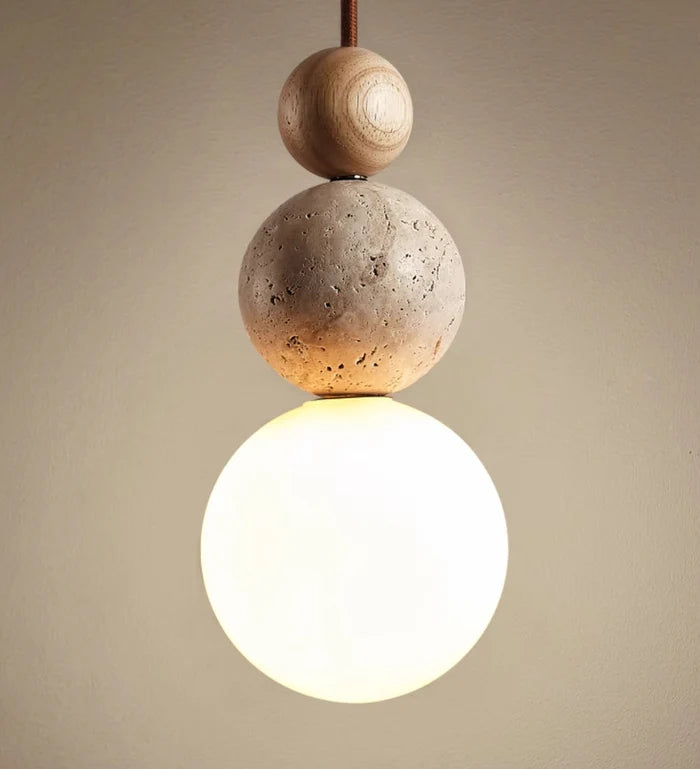 TerraGlow – Modern Travertine & Glass Pendant Lamp