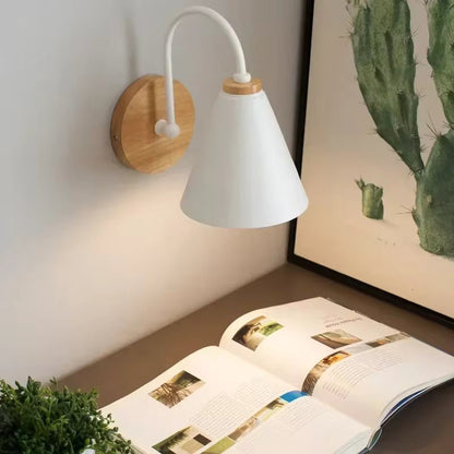 NordiCone – Modern Wooden Wall Lamp with Metal Shade