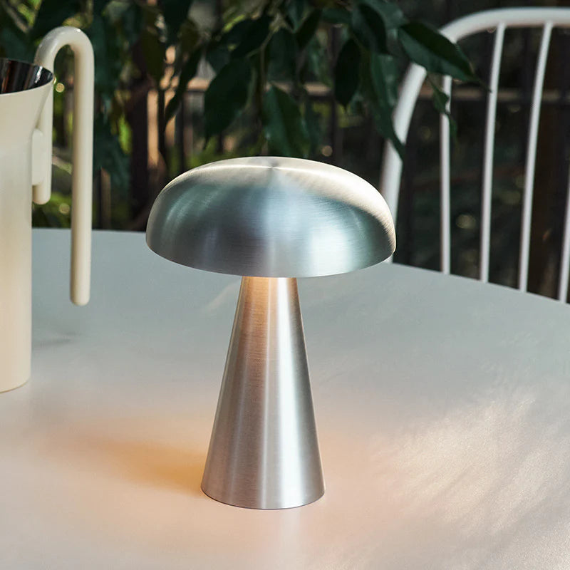 Aurelio – Modern Brushed Metal Mushroom Table Lamp