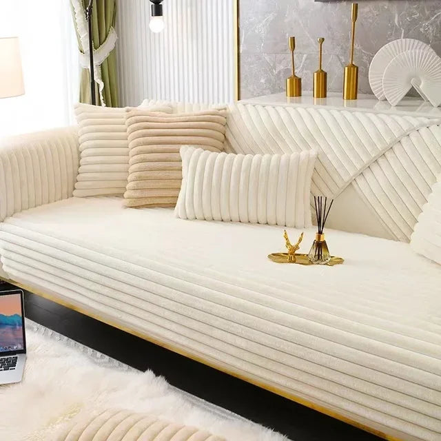 Snugelle – Waterproof & Anti-Slip Plush Sofa Cover for Winter Comfort