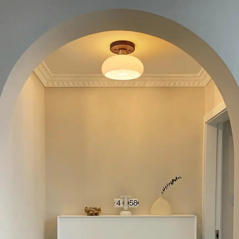 LumoPumpkin – Nordic Pumpkin Glass Ceiling Light with Wooden Base