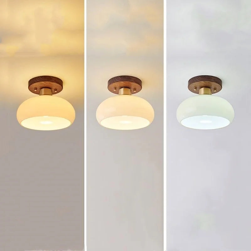 LumoPumpkin – Nordic Pumpkin Glass Ceiling Light with Wooden Base