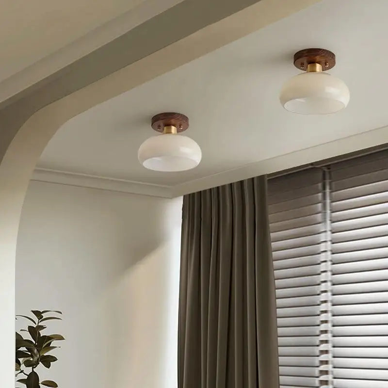 LumoPumpkin – Nordic Pumpkin Glass Ceiling Light with Wooden Base