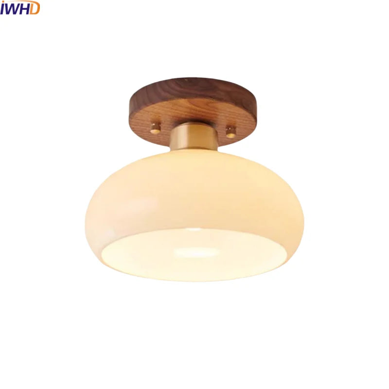 LumoPumpkin – Nordic Pumpkin Glass Ceiling Light with Wooden Base