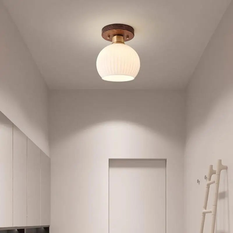 LumoPumpkin – Nordic Pumpkin Glass Ceiling Light with Wooden Base