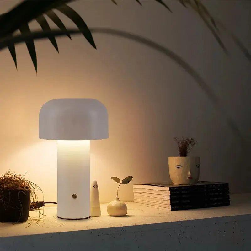 MiroLux – Modern Mushroom LED Bedside Lamp with USB Charging