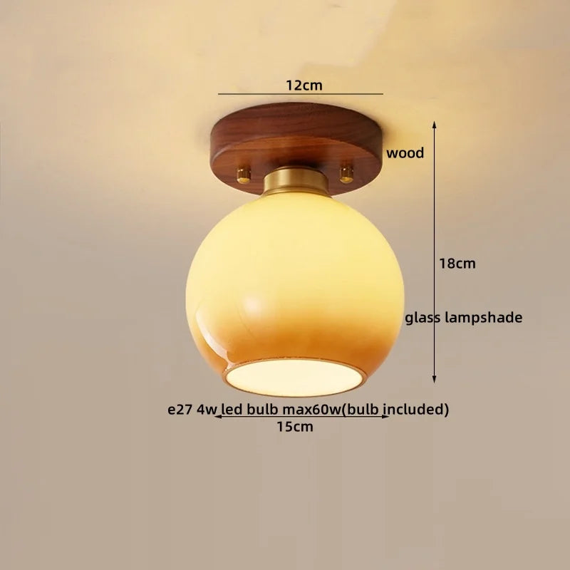LumoPumpkin – Nordic Pumpkin Glass Ceiling Light with Wooden Base