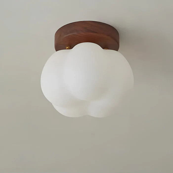 LumoPumpkin – Nordic Pumpkin Glass Ceiling Light with Wooden Base