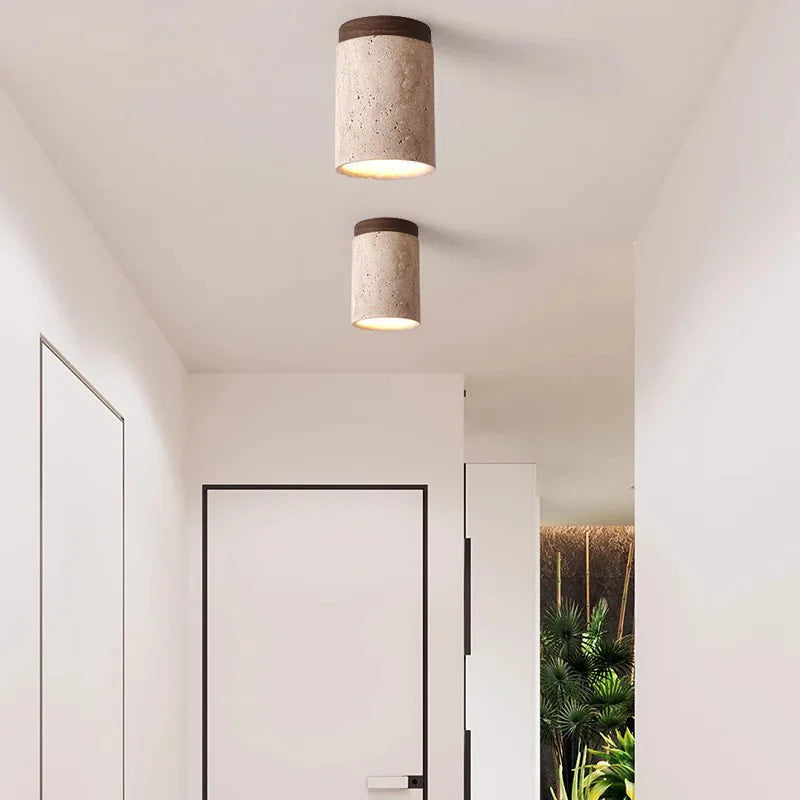 StoneAura – Modern Travertine Ceiling Light
