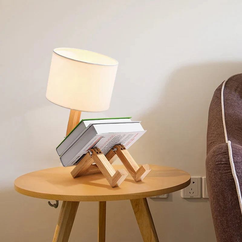 LumoLeg – Adjustable Wooden Desk Lamp with Fabric Shade