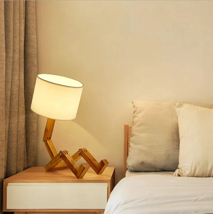 LumoLeg – Adjustable Wooden Desk Lamp with Fabric Shade