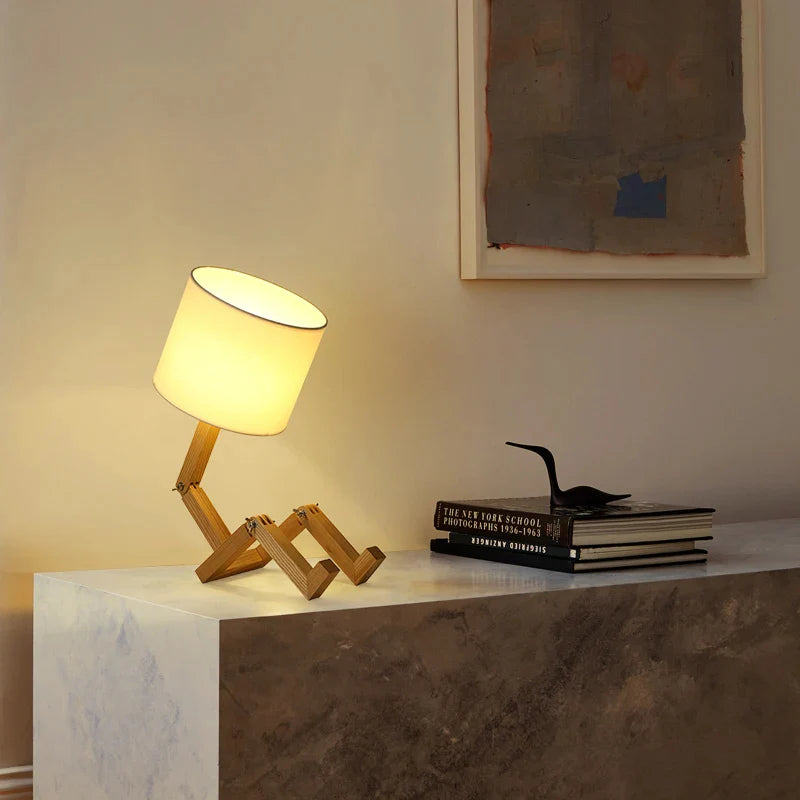 LumoLeg – Adjustable Wooden Desk Lamp with Fabric Shade