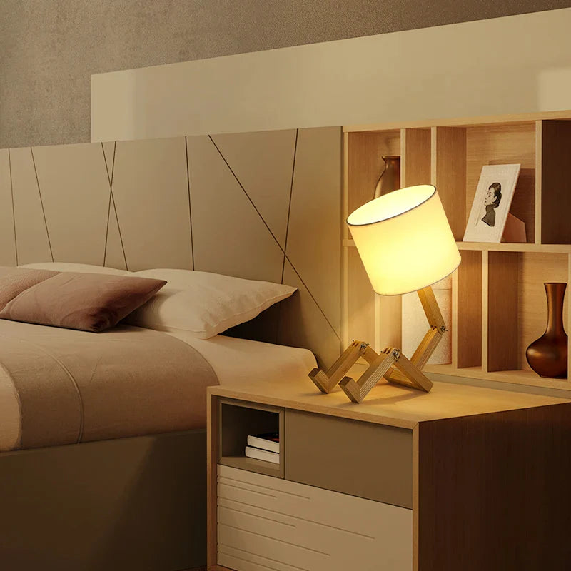LumoLeg – Adjustable Wooden Desk Lamp with Fabric Shade