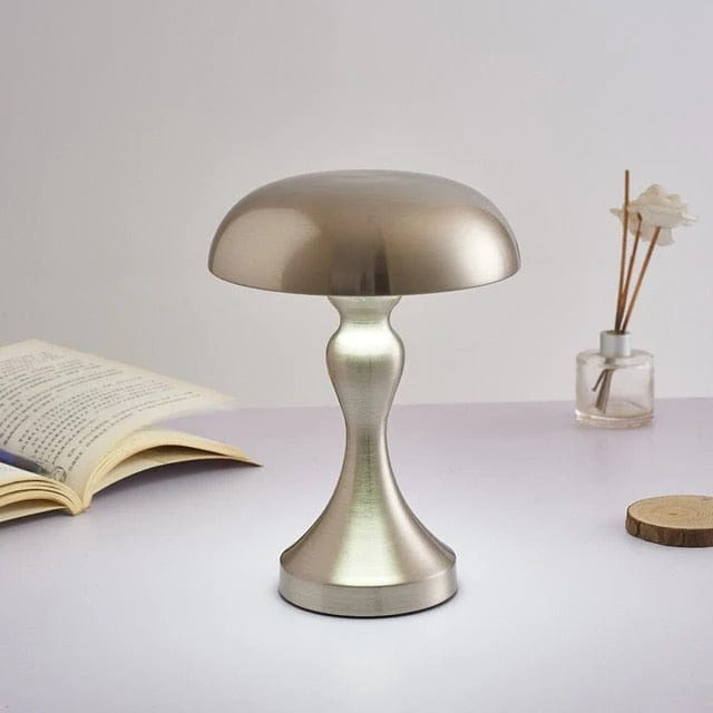 LumiMush – Wireless Mushroom-Inspired LED Table Lamp | Gold Metal & Acrylic
