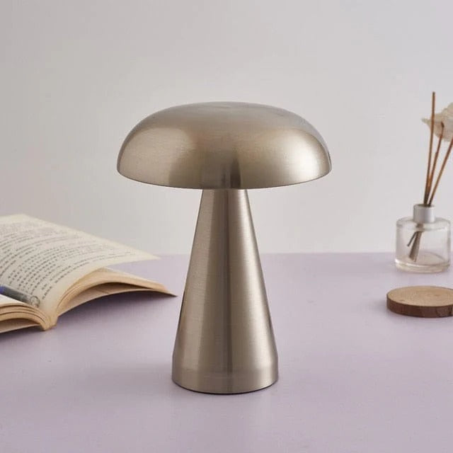 LumiMush – Wireless Mushroom-Inspired LED Table Lamp | Gold Metal & Acrylic