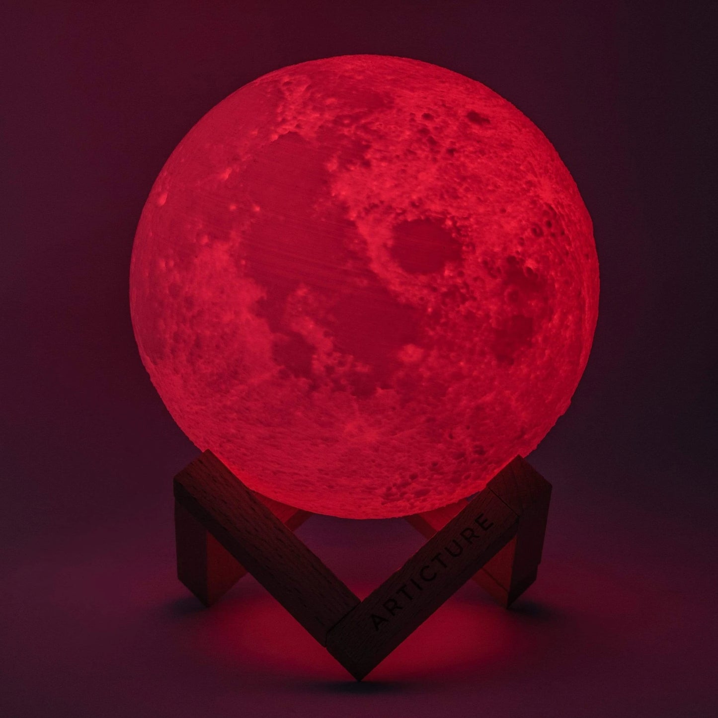 LunaGlow – 3D Printed LED Moon Lamp | Wooden Base & 6 Colours